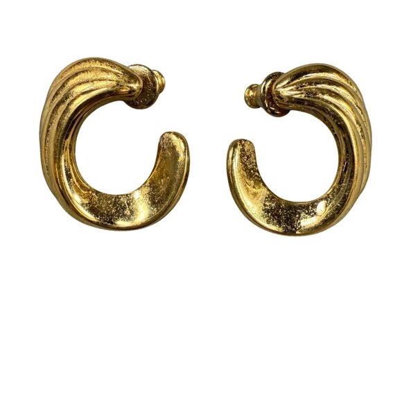 Vintage Gold-Tone Textured Hoop Earrings By Monet Pierced Post Women Jewelry - Picture 1 of 16